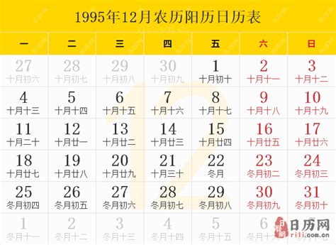 1995 天干地支|1995年日历带农历表，1995猪年阴阳历对照表，1995年每日天干。